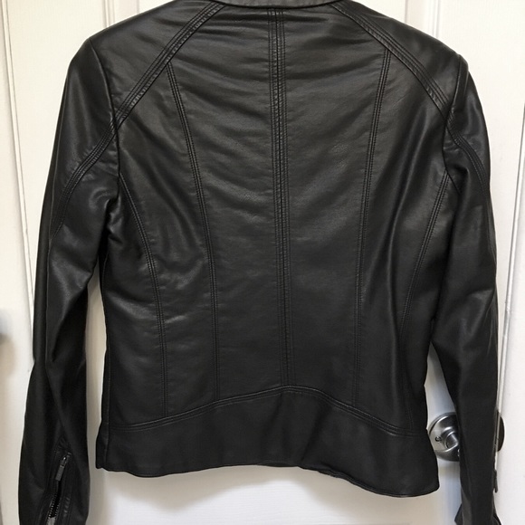 Calvin Klein black vegan leather moto jacket SzSml - Picture 2 of 8
